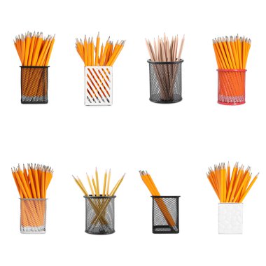 Farklı tutacaklardaki kalemler beyaz, set