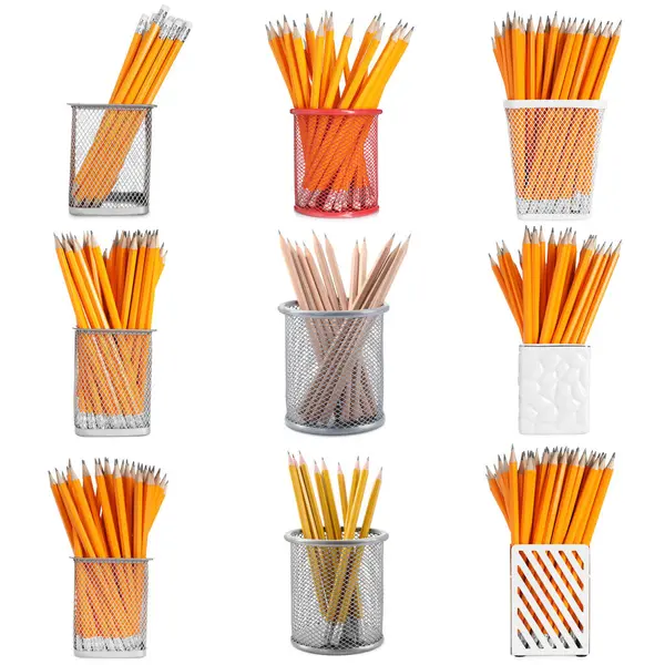 Farklı tutacaklardaki kalemler beyaz, set