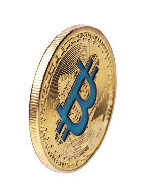 Kripto para birimi. Beyaz üzerine izole edilmiş bir altın bitcoin