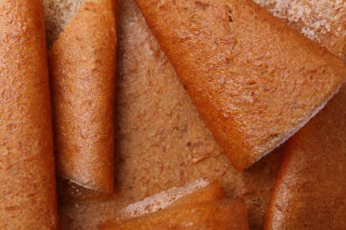 Arka plan olarak lezzetli meyve ruloları, üst manzara