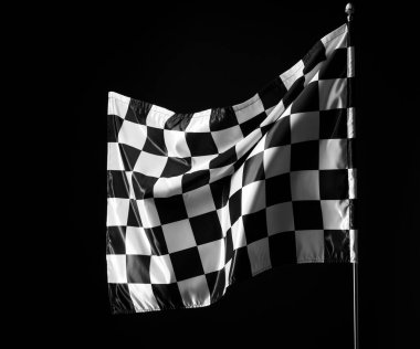 Siyah arkaplanda bir yarış bayrağı, metin için boşluk