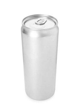 Boş bir teneke kutu beyaza izole edilmiş.