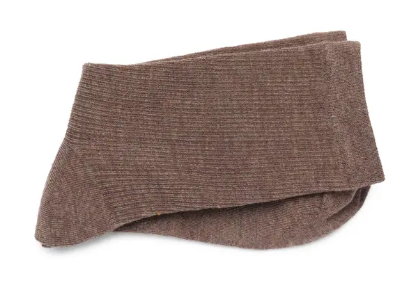 Bir çift kahverengi çorap beyaza izole edilmiş, üst manzara