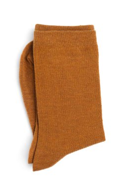 Bir çift kahverengi çorap beyaza izole edilmiş, üst manzara