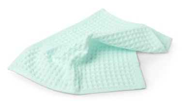 Temiz turkuaz waffle havlusu beyaza izole edilmiş.