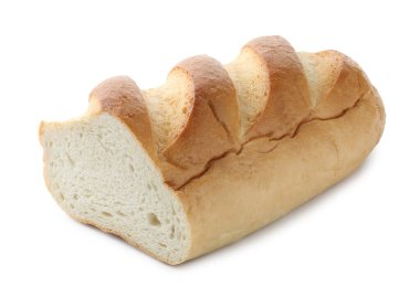 Ekmeğin yarısı beyaz üzerine izole edilmiş.