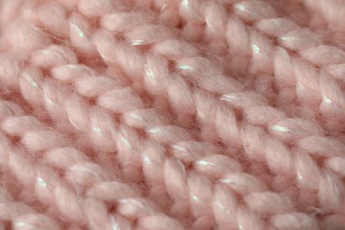 Arkaplan olarak pembe yün kumaş dokusu, yakın plan