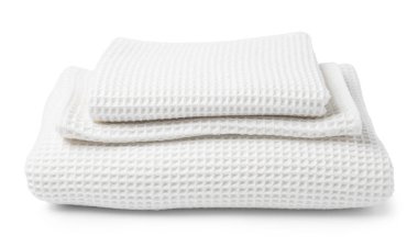 Beyaz üzerine izole edilmiş bir yığın temiz waffle havlusu