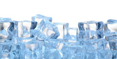 Beyaz arkaplanda berrak buz küpleri