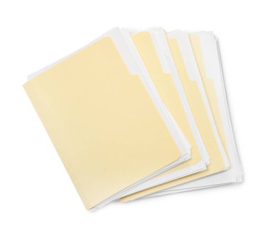 Kağıtları beyaz, üst görünümde izole edilmiş birçok dosya dizini