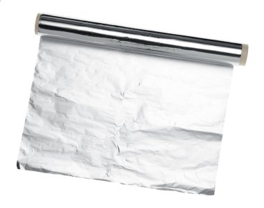 Üst görünümde izole edilmiş alüminyum folyo rulosu