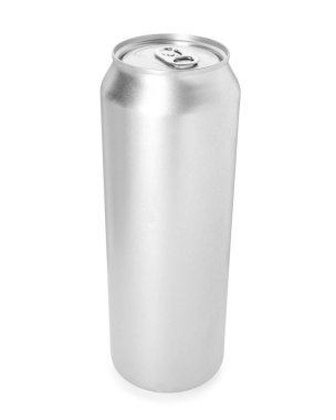 Boş bir teneke kutu beyaza izole edilmiş.