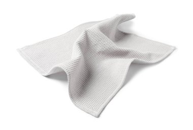 Temiz açık gri waffle havlusu beyaza izole edilmiş.