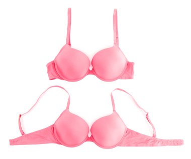 Beyaz, kolaj üzerine izole edilmiş güzel pembe sütyen. Üst görünüm