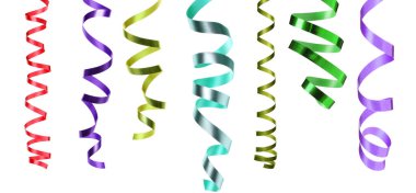 Beyaz arka planda parlak yılanlı flamalar. Parti dekoru