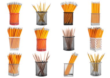 Farklı tutacaklardaki kalemler beyaz, set