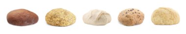 Different types of dough isolated on white, set