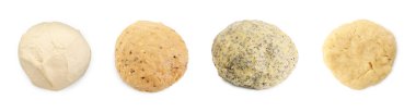 Different types of dough isolated on white, set