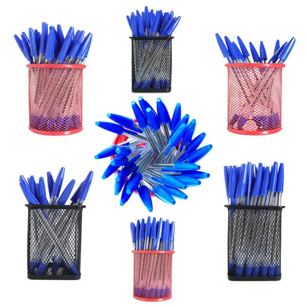 Farklı tutacaklardaki kalemler beyaz üzerine izole edilmiş.