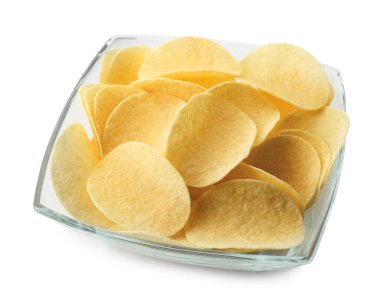 beyaz izole kase lezzetli patates cipsi