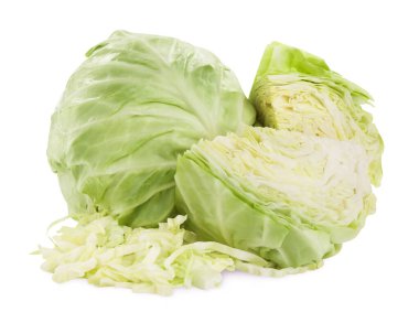 Beyaz üzerinde tüm ve kesilmiş lahanalar izole