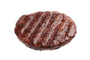 Beyaz üzerine izole edilmiş lezzetli bir hamburger köftesi.