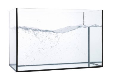 Beyaz üzerine su sıçratan cam akvaryum.