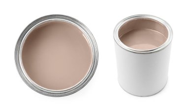 Pastel kahverengi boya beyaza izole edilmiş. Üst ve yan görünüm