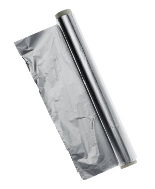 Üst görünümde izole edilmiş alüminyum folyo rulosu