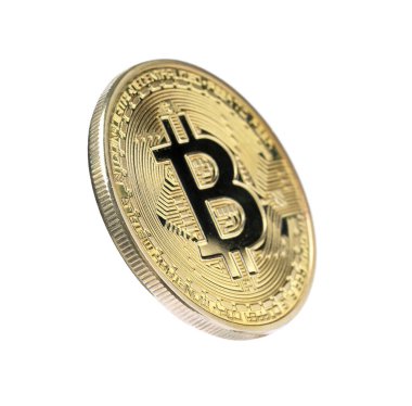 Kripto para birimi. Beyaz üzerine izole edilmiş bir altın bitcoin