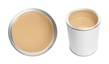 Pastel turuncu boya beyaza izole edilmiş. Üst ve yan görünüm