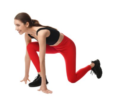 Beyaz arkaplanda başlangıç konumunda çalışan