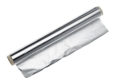 Üst görünümde izole edilmiş alüminyum folyo rulosu