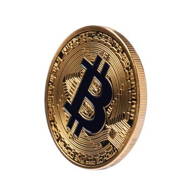 Kripto para birimi. Beyaz üzerine izole edilmiş bir altın bitcoin