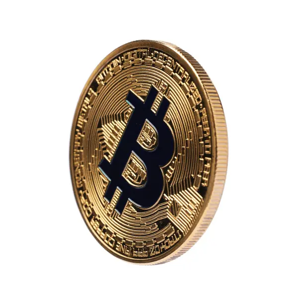 Kripto para birimi. Beyaz üzerine izole edilmiş bir altın bitcoin