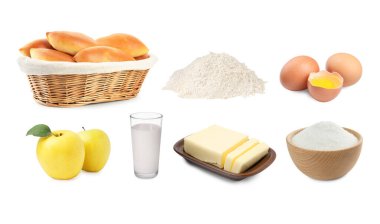 Pişmiş köfteler ve malzemeler beyaz ve sette izole edilmiş.