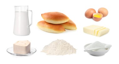 Pişmiş köfteler ve malzemeler beyaz ve sette izole edilmiş.