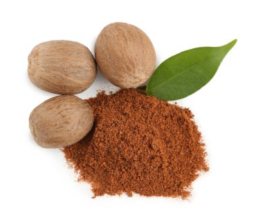 Tüm hindistan cevizi, toz ve yaprak beyaz, üst manzara