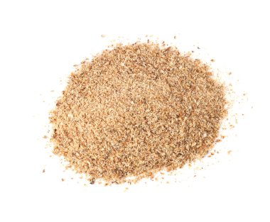 Hindistan cevizi tozu yığını beyaza izole edilmiş.