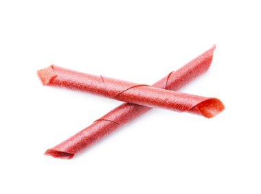 Beyaz arka planda nefis meyve dürümleri, üst manzara.