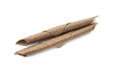 Beyaz arka planda nefis meyve dürümleri, üst manzara.