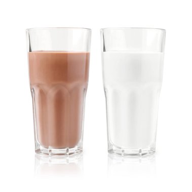 Beyaz bardakta çikolatalı içecek ve süt.