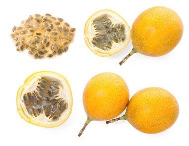 Beyaz arka planda olgun tutku meyveleri, kolaj