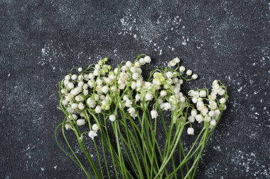 Vadideki güzel zambak çiçekleri siyah desenli arka planda, düz uzanmış