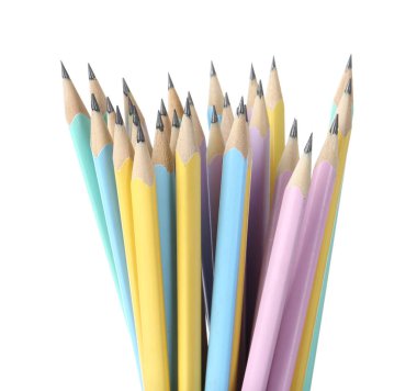 Many sharp graphite pencils isolated on white