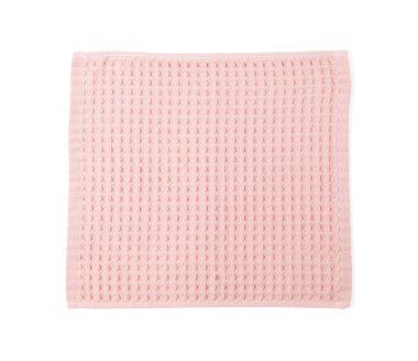 Temiz pembe waffle havlusu beyaz, üst manzara izole