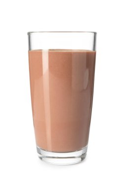 Lezzetli çikolatalı süt, beyaz bardakta.