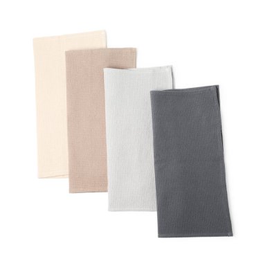 Birçok temiz waffle havlusu beyaz, üst görünümde izole