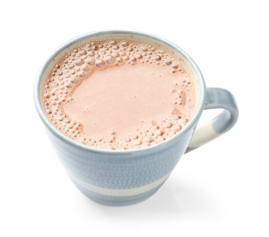 Beyaz bardaktaki lezzetli çikolatalı süt.