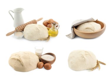 Hamur ve malzemeler beyaza izole edilmiş, kolaj